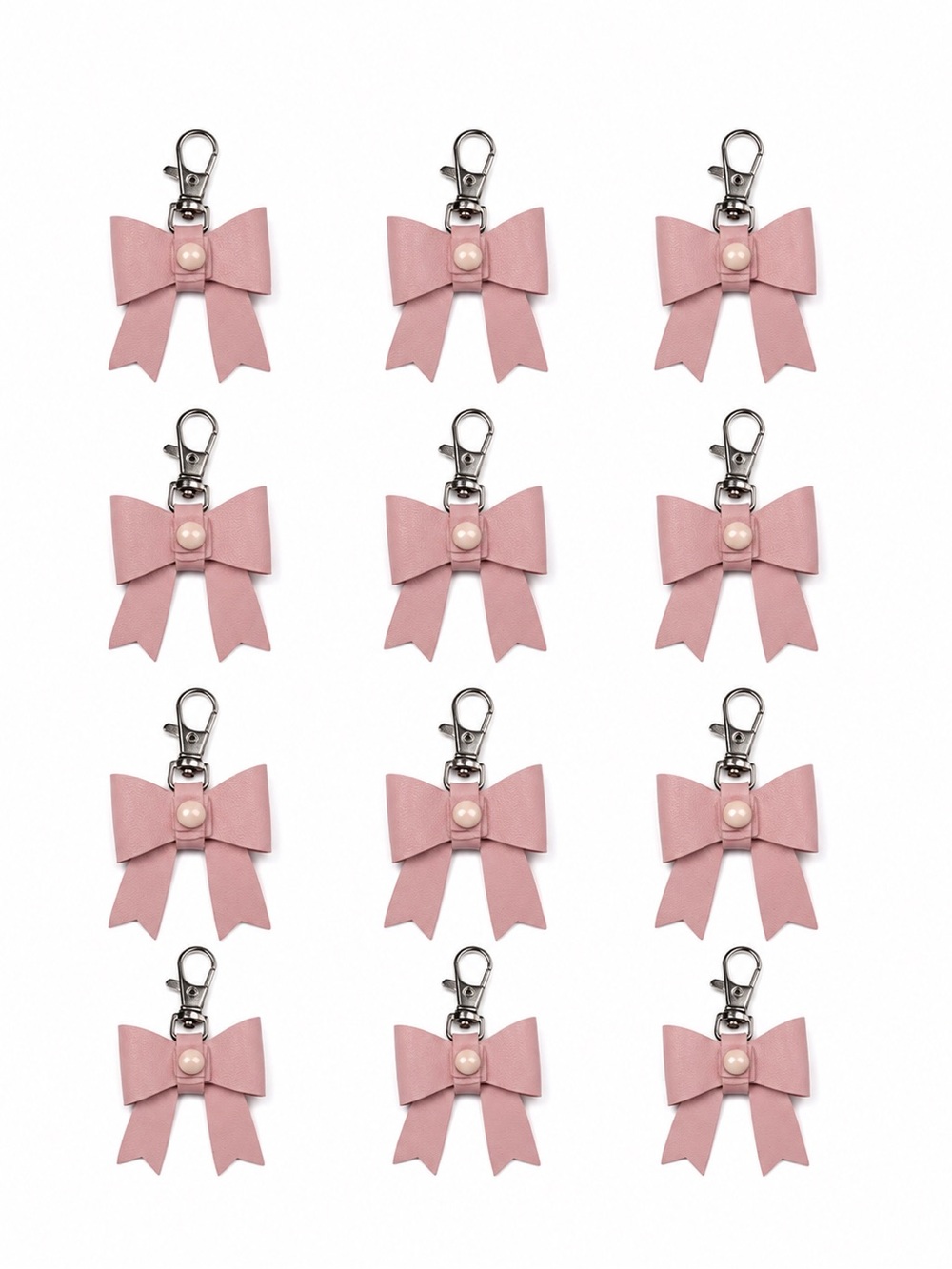 NEW - 12PC Bundle Pink Faux Leather Bow Keychain | Coquette Bag Charm & Keyring